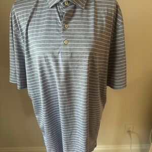 johnnie-O Blue and White Striped Polo Shirt